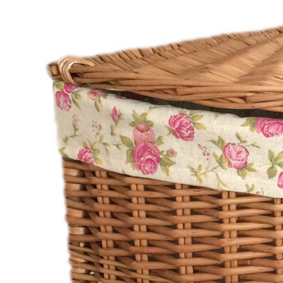 Red Hamper H096R/1 Wicker Small Light Steamed Corner Laundry Baskets with Garden Rose Lining