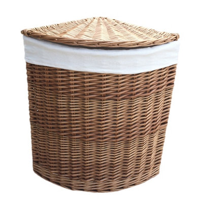 Red Hamper H096W/1 Wicker Small Light Steamed Corner Laundry Baskets with White Lining