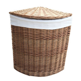 Red Hamper H096W/1 Wicker Small Light Steamed Corner Laundry Baskets with White Lining