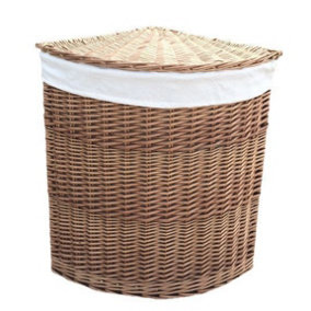 Red Hamper H096W/2 Wicker Large Light Steamed Corner Laundry Baskets with White Lining