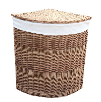 Red Hamper H096W Wicker Set of 2 Light Steamed Corner Laundry Baskets with White Lining