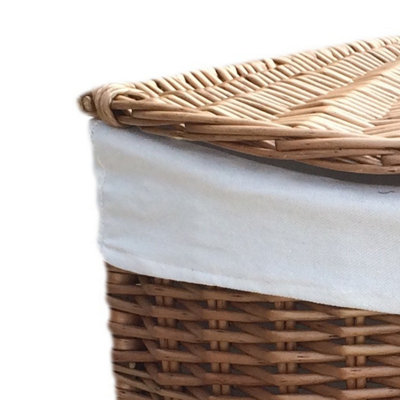 Red Hamper H096W Wicker Set of 2 Light Steamed Corner Laundry Baskets with White Lining