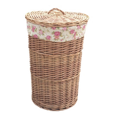 Red Hamper H097R/1 Wicker Small Light Steamed Round Laundry Baskets with Garden Rose Lining