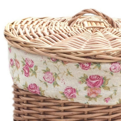 Red Hamper H097R/1 Wicker Small Light Steamed Round Laundry Baskets with Garden Rose Lining