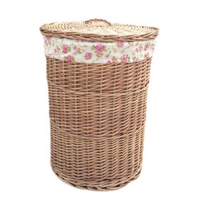 Red Hamper H097R/2 Wicker Large Light Steamed Round Laundry Baskets with Garden Rose Lining