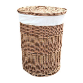 Red Hamper H097W/1 Wicker Small Light Steamed Round Laundry Baskets with White Lining