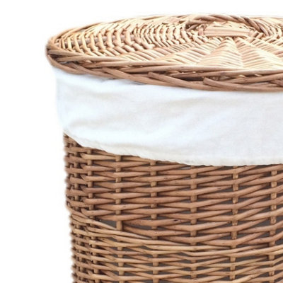 Red Hamper H097W/1 Wicker Small Light Steamed Round Laundry Baskets with White Lining