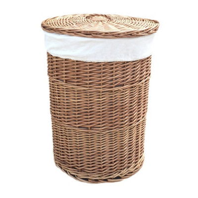 Red Hamper H097W Wicker Set of 2 Light Steamed Round Laundry Baskets with White Lining