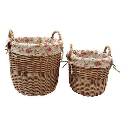 Red Hamper H100R Wicker Set of 2 Light Steamed Lined Garden Rose Lined Bins