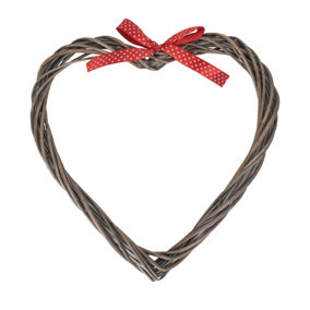 Red Hamper H115 Wicker Slim Heart Wreath With Red Spotty Ribbon