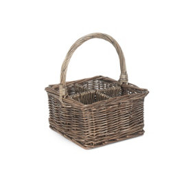 Red Hamper H120 Wicker Antique Wash Square 4 Section Cutlery Basket
