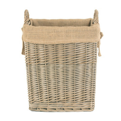 Red Hamper H127 Wicker Small Rectangular Hessian Lined Log Basket