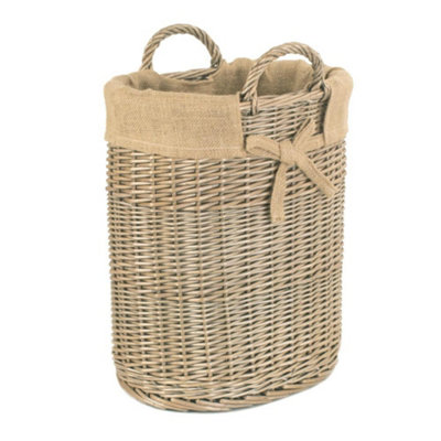 Red Hamper H128 Wicker Small Oval Hessian Lined Log Basket