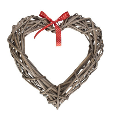 Red Hamper H179 Wicker Small Heart Wreath with Red Spotty Ribbon