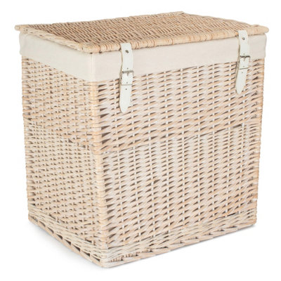 Red Hamper H188W/2 Wicker Large Boutique White Wash Storage Laundry Hamper With Lining