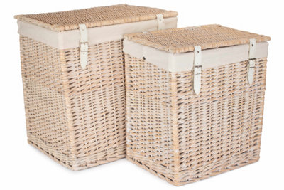 Red Hamper H188W Wicker Set of 2 Boutique White Wash Storage Laundry Hamper With Lining