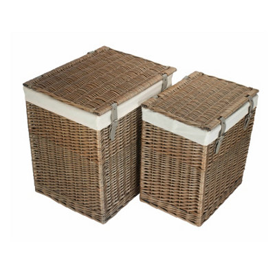 Red Hamper H189W Set of 2 Boutique Antique Wash Storage Laundry Wicker Basket
