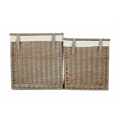 Red Hamper H189W Set of 2 Boutique Antique Wash Storage Laundry Wicker Basket