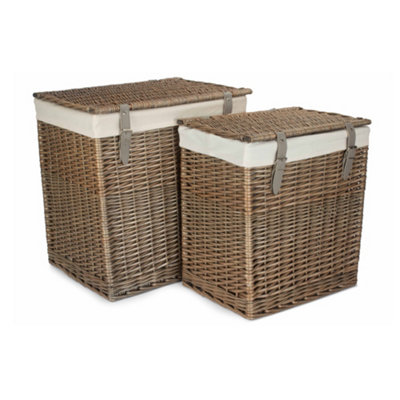 Red Hamper H189W Set of 2 Boutique Antique Wash Storage Laundry Wicker Basket