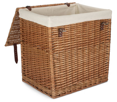 Red Hamper H190W/2 Wicker Large Boutique Double Steamed Wash Storage Laundry Basket With Lining