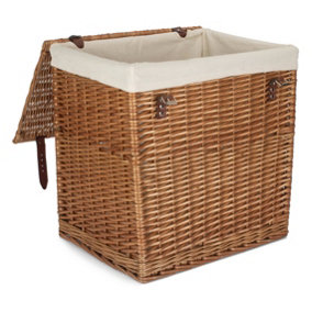 Red Hamper H190W/2 Wicker Large Boutique Double Steamed Wash Storage Laundry Basket With Lining