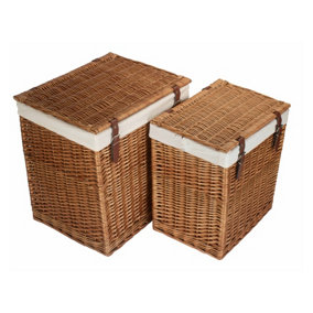 Red Hamper H190W  Set of 2 Boutique Double Steamed Storage Laundry Wicker Basket
