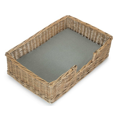 Red Hamper H195 Medium Wicker Rectangular Dog Bed with Cushion