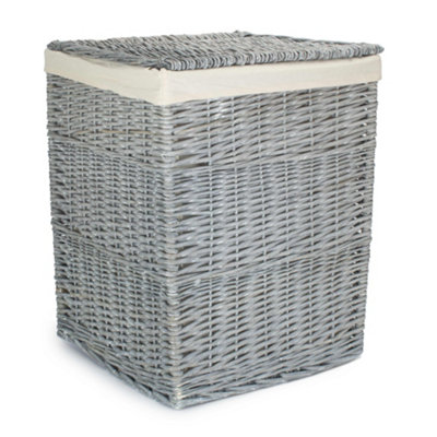 Red Hamper H198W/1 Grey Wash Square Laundry Basket with White Lining