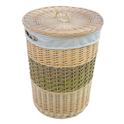 Red Hamper HH015/HOME Wicker Two Toned Round Laundry Basket with Lid