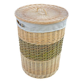 Red Hamper HH015/HOME Wicker Two Toned Round Laundry Basket with Lid