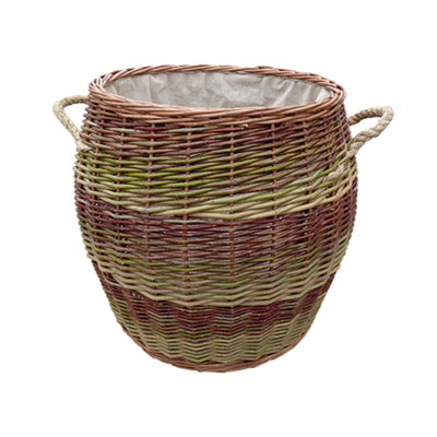 Red Hamper L015/HOME Wicker Rope Handle Barrel Log Basket