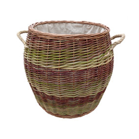 Red Hamper L015/HOME Wicker Rope Handle Barrel Log Basket
