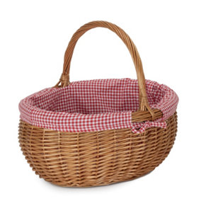Red Hamper Large Deluxe Shopping Basket With Red Checked Lining