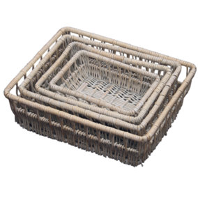 Red Hamper PR036/HOME Wicker Set of 4 Provence Shallow Storage Baskets