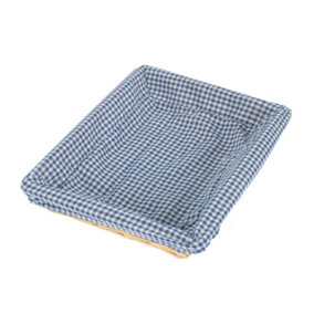 Red Hamper PT053B Wicker Blue Checked Lined Flat Rectangular Tray