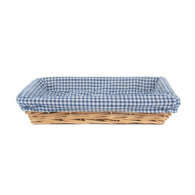 Red Hamper PT053B Wicker Blue Checked Lined Flat Rectangular Tray