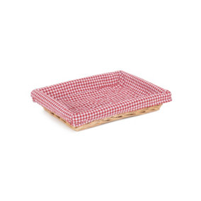 Red Hamper PT053R Wicker Red Checked Lined Flat Rectangular Tray