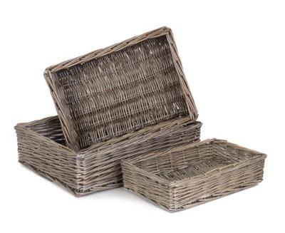 Red Hamper PT077-079 Wicker Antique Wash Rectangular Straight-Sided Tray Set of 3