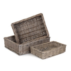 Red Hamper PT077-079 Wicker Antique Wash Rectangular Straight-Sided Tray Set of 3