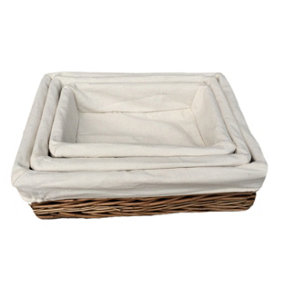 Red Hamper PT077L-079L Wicker Lined Antique Wash Rectangular Straight-Sided Tray Set of 3
