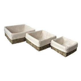 Red Hamper PT090L Seagrass Set of 3 Cotton Lined Square Seagrass Tray