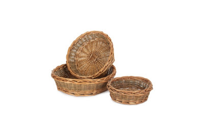 Red Hamper PT105-107 Wicker Set of 3 Unpeeled Willow Round Tray