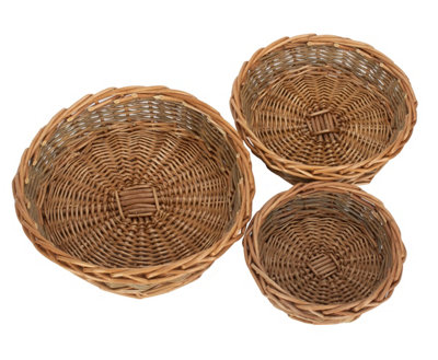 Red Hamper PT105-107 Wicker Set of 3 Unpeeled Willow Round Tray