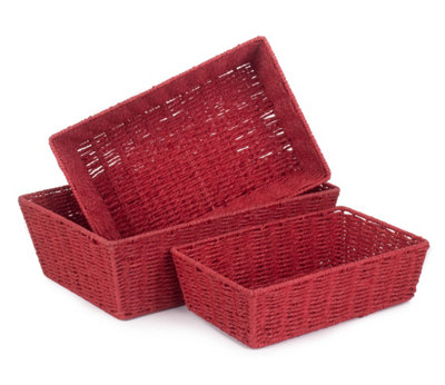 Red Hamper PT134-136 Paper Red Paper Rope Tray Set of 3