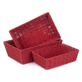 Red Hamper PT134-136 Paper Red Paper Rope Tray Set of 3