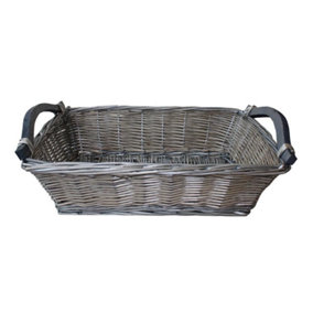 Red Hamper PT139 Wicker Small Antique Wash Tray with Wooden Handle