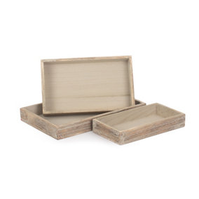 Red Hamper PT155-157 Wood Set of 3 Shallow Wooden Plinth Tray