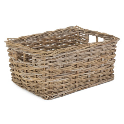 Red Hamper RA002/3 Rattan Large Rectangular Grey Rattan Storage Basket