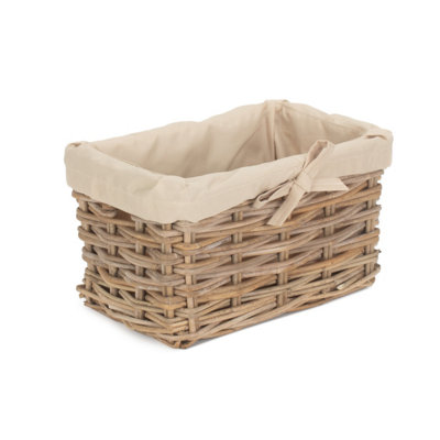 Red Hamper RA002L/1 Rattan Small Rectangular Cordura Lined Grey Rattan Storage Basket