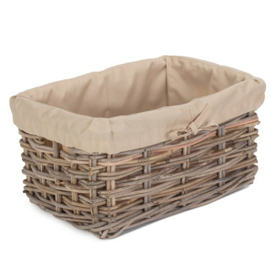Red Hamper RA002L/2 Rattan Medium Rectangular Cordura Lined Grey Rattan ...